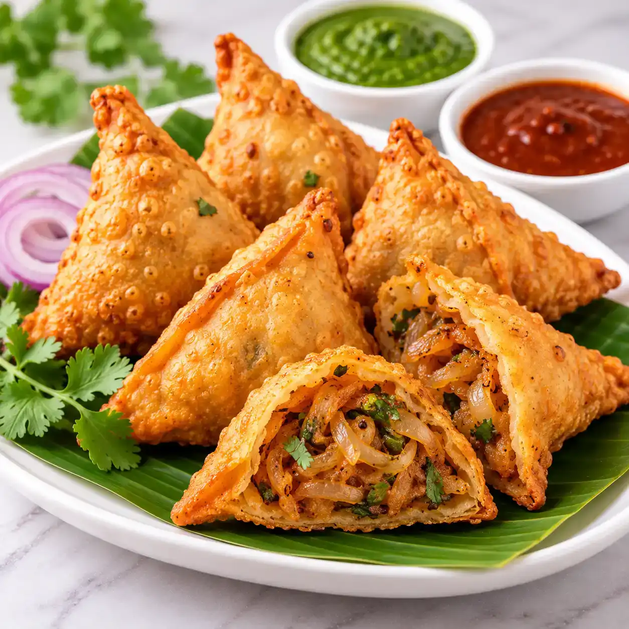 Onion Samosa 5Pcs — Crispy samosa filled with a savory onion mixture at Apna Bazar - Eatery
